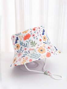 1pc Kids Cute Floral Cartoon Outdoor Sun Protection Bucket Hat, Adjustable, Windproof, Suitable For Spring/Summer, Vacation & Travel - Small Flower - View 15