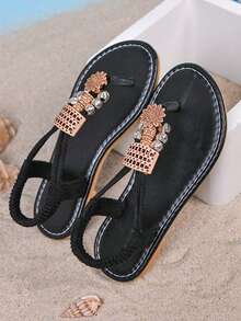 1 đôi dép xăng đan đế bằng thoải mái, thời trang dành cho bé gái - màu đen - Xem 2