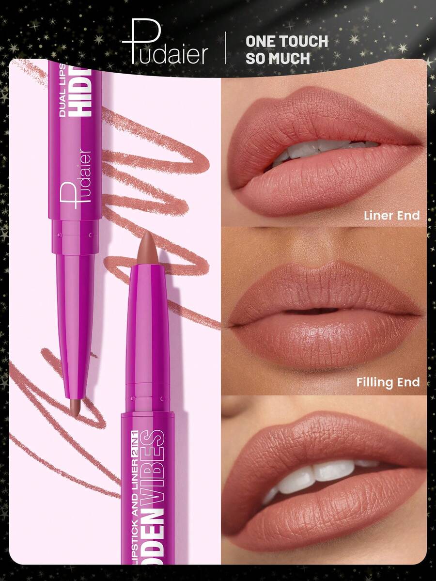 Pudaier Matte Double-Water And Sweat Resistant, Multi-Functional.Ended Lip Liner - Long-Lasting Silky, Rotating Design, Non-Clumping And Non-Drying. - #04 - 查看 1