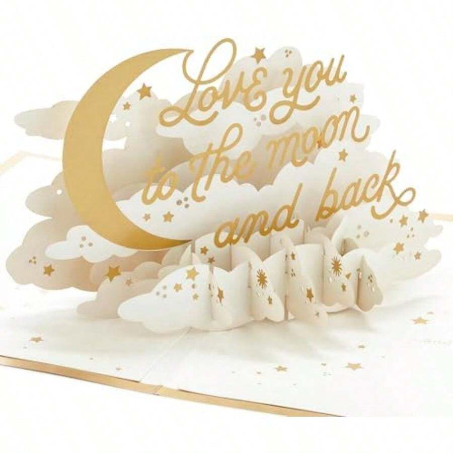 Hallmark - Tarjeta de amor emergente, tarjeta de aniversario o tarjeta de cumpleaños para marido o esposa (Love You to Moon and Back Signatuer Wonder)(Pop Up, Moon and Back) - Multicolor - Ver 1