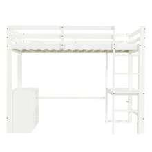 Children's Loft Bed With Desk, Drawers And Storage Shelf, Four-Step Ladder, Pine And MDF, White, 90 X 200 Cm - White + Solid Wood + Medium-density Fiberboard - View 7