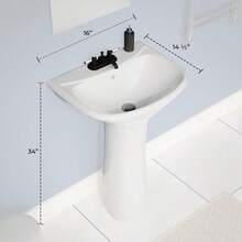 Small Bathroom Pedestal Sink White With Overflow Centerset Faucet Holes Grade A Vitreous China 33 Inch Tall X 16 Inch Wide X 14 Inch Projection Space Saving Ondine Design Renovator's Supply - Rộng 16 inch - Trắng - Xem 4