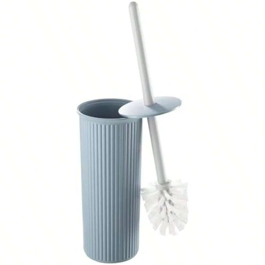 Juego de cepillos y Soportes Decorativos de plástico para Inodoro, Color Gris Pardo (1 Unidad), Limpiador para baño, diseño Acanalado(Azul) - Multicolor - Ver 1