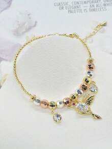 1条优雅蜂鸟串珠手链，镶嵌合成锆石，适合女士日常/派对/宴会佩戴，时尚派对饰品，宗教饰品，四季皆宜，送给她的礼物，情人节/生日礼物的最佳选择