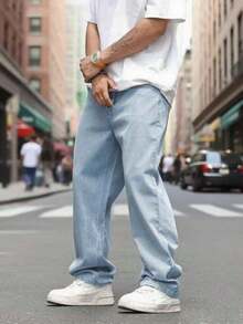 29 Black Denim Casual Wide Leg Loose Pants With Pockets, Urban Style For Men, Suitable As A Gift For Husband Or Boyfriend - Rửa nhẹ - Xem 2