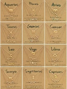 3pcs/set Vintage English Alphabet & Symbol & Star Sign Design Constellation Card Pendant Necklaces - Yellow Gold - View 24