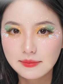 2张美人鱼尾巴妆容贴纸，复古风格3D浮雕装饰贴纸，动态炫彩COS妆容，舞台派对拍照妆容配件，多功能个性化妆容装饰，INS风 - 彩色 - 查看 2