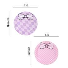 10/20/50pcs,Pink Purple Check Stripe Bow Disposable 7inch Paper Plates,Coquette Bow Dinner Plate,Cute White Striped Bow Print Round Plates,Lavender Argyle Check & Pink Diagonal Stripe Bow Pattern Plate For BabyShower Birthday Party Supplies - Multicolor - View 7