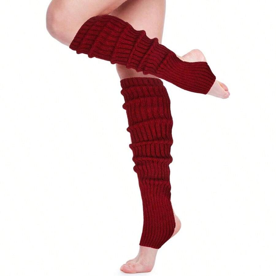 Long Leg Warmers Women 24 Inch Over Knee Knit Ribbed Leg Warmer Stirrup Yoga 80s Party Dance Ballet Supply - 均碼 + 酒紅色 + 1 - 查看 1