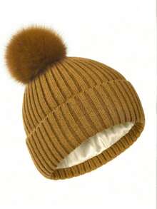 1 件男女通用罗纹缎纹内衬厚针织帽，纯色，保暖翻边滑雪帽，时尚情侣款，秋冬 - 彩色 - 查看 25