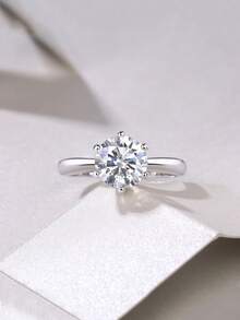 1 Peça Anel de Moissanite de 925 Prata Esterlina Luxuoso e Elegante de 1 Quilate e 6,5mm, Adequado para Uso Diário, Casamento, Aniversário e Presente de Joias para Mulheres - JZ0038M - Visão 2
