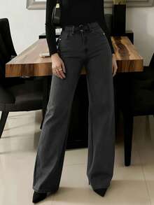 Neue Damen Straight Leg Jeans, Loose Fit Lässig Street Style Marke Relaxed Fit Jeans, Damen Jeans und Bekleidung - Grau - Übersicht 5