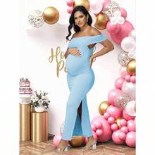 - Vestido de maternidad de malla con hombros descubiertos para mujer, sin mangas, para de shower, sesin de fotos - Azul + XL - Ver 7