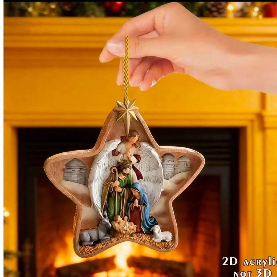 1 Stück Weihnachtskrippe 2D Acryl Weihnachtsbaum Ornament - Feiertags Heim Dekoration, Keine Stromversorgung nötig, keine Federn, Auto & Schlüsselanhänger Zubehör, Party Geschenke, Weihnachtsbaum Dekorationen, Party Dekorationen, zufälliger Kordel Stil (Bitte Film vor Gebrauch abziehen)