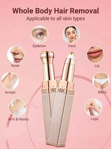 1pc Women's Eyebrow & Facial Hair Remover, 2-In-1 Eyebrow Trimmer And Painless Shaver, Rechargeable With Built-In LED Light, For Facial, Eyebrow, Lip, Body, Chin And Arm Hair Grooming - Multicolor - View 12
