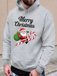 Sudadera con capucha con cordón y estampado de letras para hombre, para otoño - Gris - Ver 3