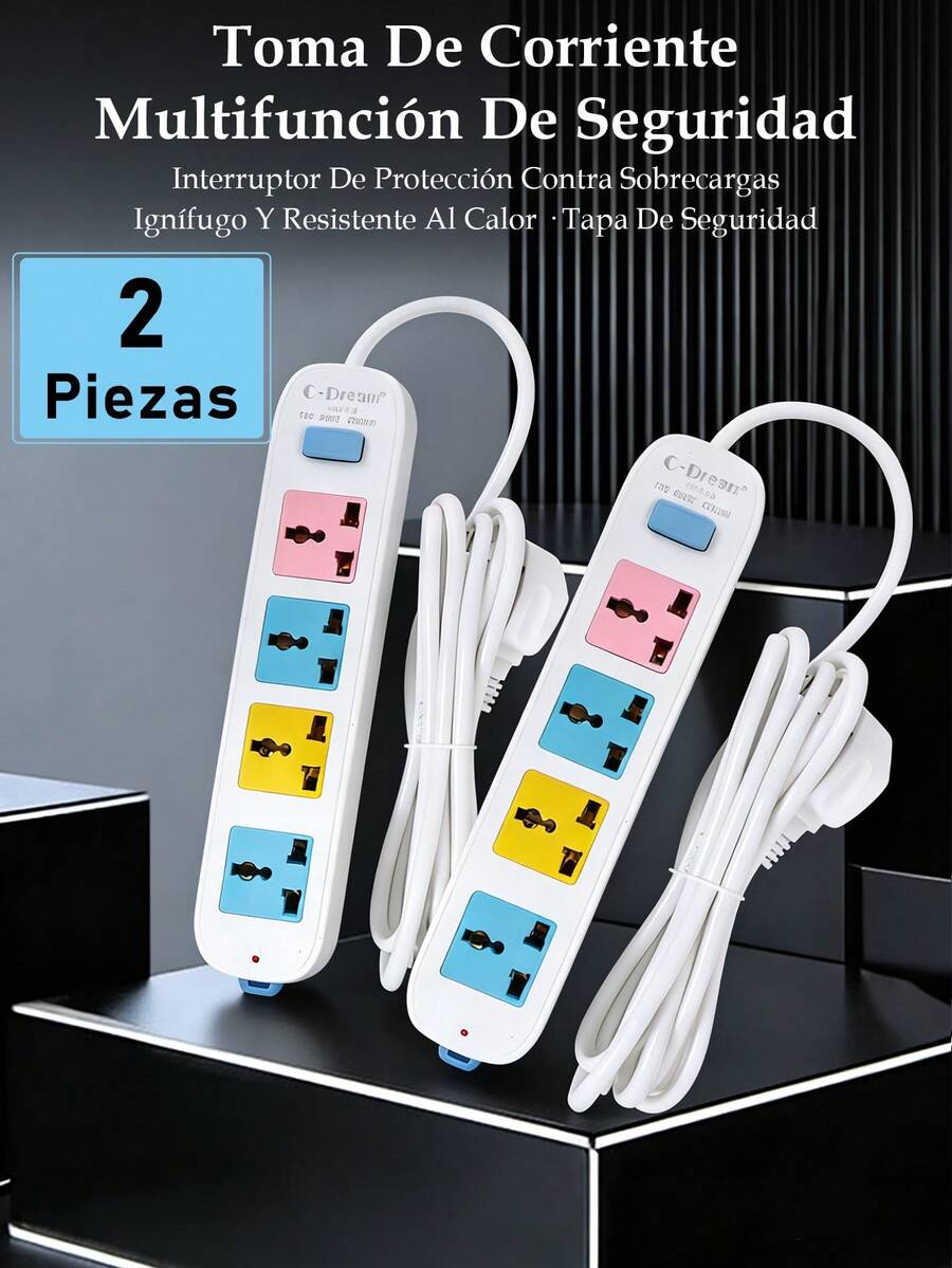 Regleta Multicontacto , Outlet Extender,Enchufe Multiple de 2 M con 4 Salidas CA ,Protector de Sobretensión, Multicontacto Pared Adaptador Enchufe para Hogar y Oficina - 4 enchufes - 2 piezas - Ver 1