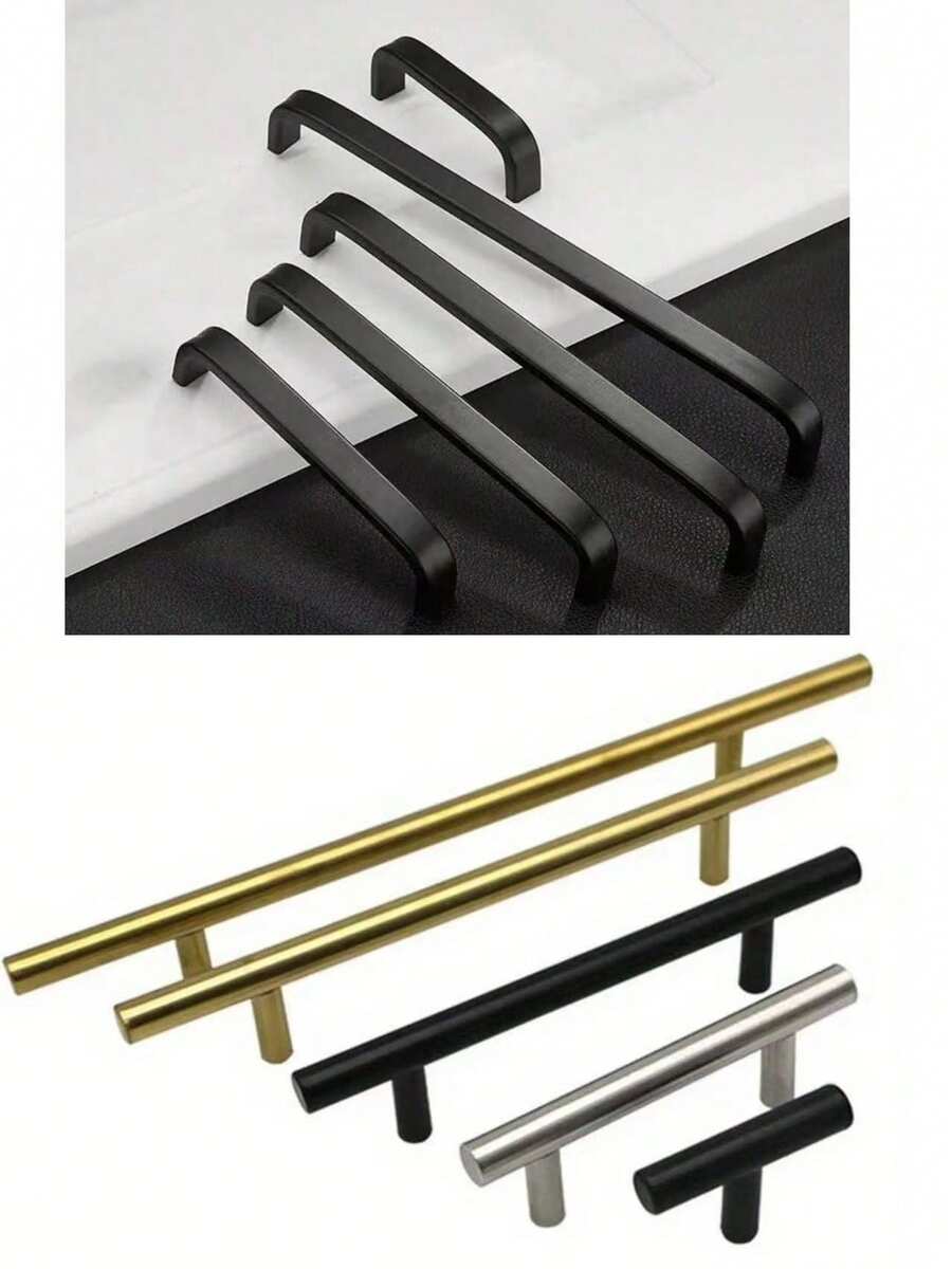 10个拱形抛光金属把手，实心铝合金橱柜门抽屉拉手，现代简约黑色金属饰面，适用于家具五金 - 彩色 - 查看 1