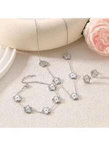 3件套不锈钢四叶草首饰套装 - 手链、项链、耳环（女士款） - 多色1 - 查看 4