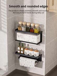 2-In-1 Kitchen Paper Towel Holder & Spice Rack, Wall-Mounted Cling Film & Paper Towel Dispenser, Tissue Box Organizer, Kitchen Storage Rack - Multicolor - View 1