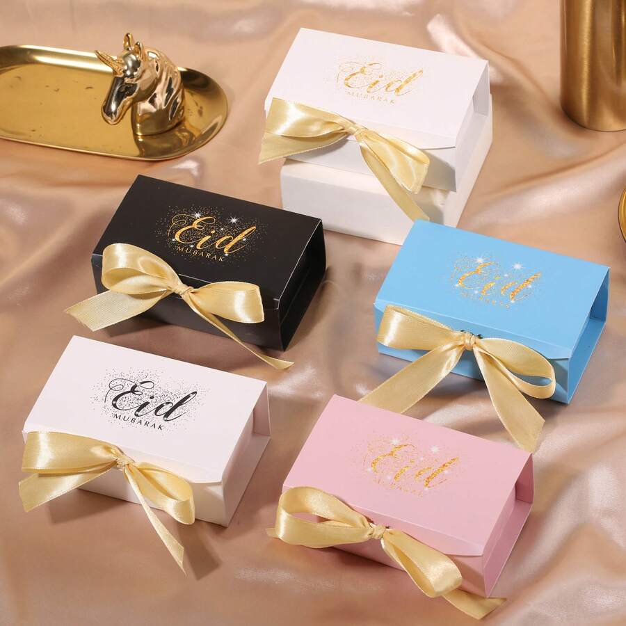 10sets/Pack (Including Ribbons) Eid Al-Adha, Eid Mubarak Sacrifice Festival Arabic Holiday EID Gift Bags, Crescent Moon Castle Candy Boxes For Middle East Festival Party Gifts - 6.5*6.5x*6.5cm - View 1