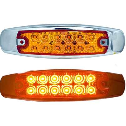 Plafón Rectangular Cromado con Sistema de 12 LEDs en Tonalidad Ámbar • Dimensiones de 15 * 4 * 2 cm para Montaje Sencillo en Espacios Laterales o Superficies Planas • Proyección de Luz Clara y Uniforme para Señalización Exterior • Compatible con Sistemas Eléctricos de 12V y 24V • Construcción Resistente en Acabado Cromo para Uso Continuo en Ambientes Expuestos • Tecnología LED de Bajo Consumo Energético y Larga Duración • Ideal para Instalaciones Nuevas, Reemplazos o Actualizaciones en Proyectos de Iluminación Exterior • Diseño Compacto, Moderno y Funcional