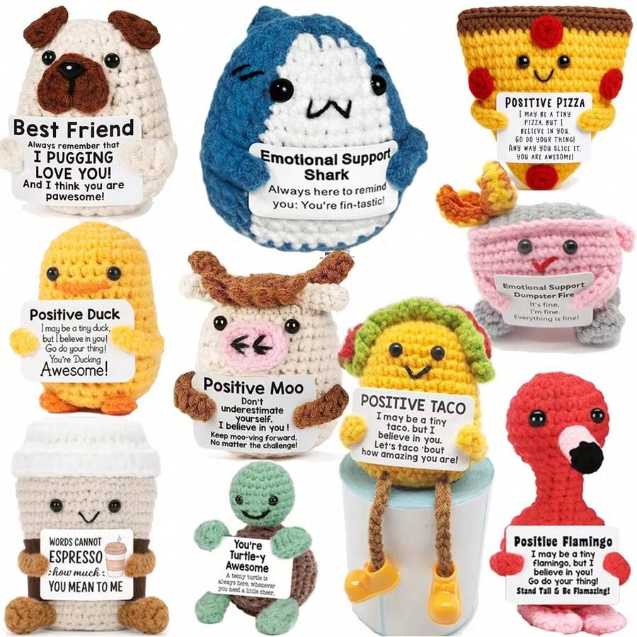 1个迷你正能量钩针企鹅，趣味励志生日礼物，适合送给女性、男性、朋友、同事，内含鲨鱼和鸭子正能量卡片，可爱圣诞装饰，圣诞袜填充物 - 混合色 - 查看 1