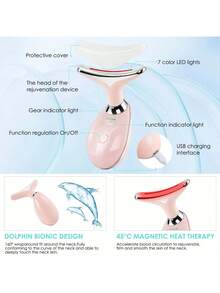 1件装脉冲式颈脸美容仪 - 热能嫩肤工具，平滑紧致肌肤 - 双下巴瘦身振动按摩器，7种颜色模式，有效减少皱纹，紧致提拉肌肤 - 粉色 - 查看 5