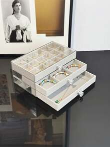 1 قطعة منظم مجوهرات مستطيل أنيق من الفلوت مع قفل - درج واسع للتخزين للأقراط والإكسسوارات، صناديق مجوهرات - متعدد الألوان - مشاهدة 7