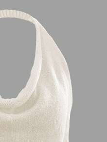 2026 New Women's Solid Color Halter Neck Backless Knitted Top, Casual Chic Sexy Vacation Essential, Versatile For Daily Wear & Street Style - Beige - View 8