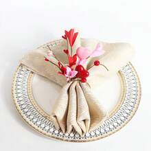 2/4 pièces Anneau de serviette pour la Saint-Valentin, couronne de décoration de table en forme de cœur et de fleurs roses pour la Saint-Valentin, convient pour la Saint-Valentin, l'anniversaire et la décoration de mariage - Multicolore - Voir 7