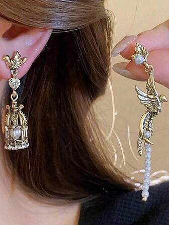 1 Pair Vintage Gothic Punk Exaggerated Asymmetric Birdcage Earrings