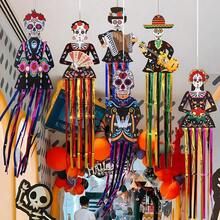 6 Piezas de Decoración Colgante de Calaveras de Azúcar para ía de los Muertos y Halloween - 120x33cm, Rojo, Retro, Ideal para Interiores y Exteriores - Para Adolescentes y Adultos - Rojo - Ver 8