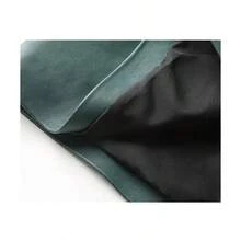 Falda de piel autntica con cordones para mujer, de piel de oveja slida, longitud a la rodilla con cinturn de puntadas limpias, falda cruzada - M Corto + negro - - Ver 5