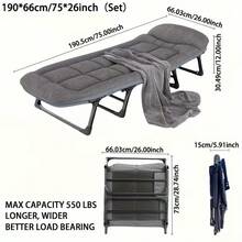 6-Adjustable Folding Camping Bed With Comfortable Mattress, Portable Bed Suitable For Camping, Travel, Room, Office, Home Nap (70.8 Inches) - Grey - View 10