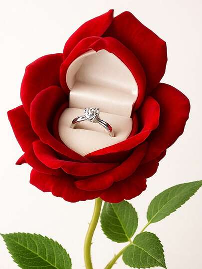 ベルベットのバラ型婚約指輪ボックス、バレンタインデーのギフト ピアス&リング収納ボックス、婚約&記念日の祝福、ウェディングの装飾ジュエリーボックス、クリスマス、誕生日ギフト、ジュエリーボックスに適しています