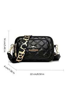 New Fashion Classic Versatile Solid Color PU Waterproof Material Rhombus Pattern Design Retro Metal Animal Logo Decor Shoulder Bag Square Bag Letter Pattern Decoration Women Wallet Crossbody Bag, Suitable For Shopping, Holiday Gift - Black - View 3