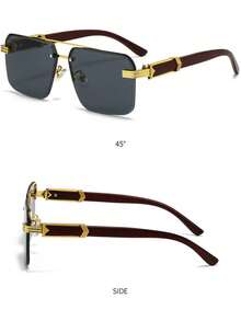1pc Rimless Square Metal Frame Fashionable Fashion Glasses For Men, Essential For Driving And Casual Outfits - 金框全灰片 - 查看 4