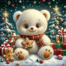 5D Gingerbread Man & Polar Bear Diamond Painting Kit - Easy To Follow Home Decor Canvas With Snowy Landscape Design - Multicolor - View 7