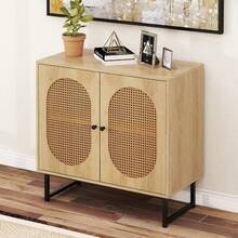 Natural Rattan Sideboard Buffet Cabinet With Metal Legs For Living Room Storage - Tự nhiên - Xem 2