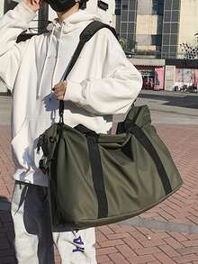 Korean Style Ins New Large Capacity Travel Bag, PU Leather Waterproof Shoulder Bag, Handbag, Minimalist Luggage Bag, Sports Gym Bag Beachweekend Bag Vacation Bags For Travel - Army Green - View 8