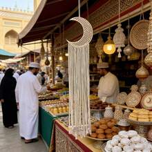 编织挂毯，捕梦网，手工吊坠，家居墙饰，星月装饰，挂布 - 杏色 - 查看 7