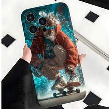 2026 nueva funda de teléfono esmerilada, funda de teléfono diseño navideño de Santa Claus haciendo skate para  17 15 Pro Max  17 14 Pro  17 13  Galaxy S23 S22 S21 protector de teléfono funda de pareja regalo para novio novia regalo de vacaciones - Azul Klein - Ver 4
