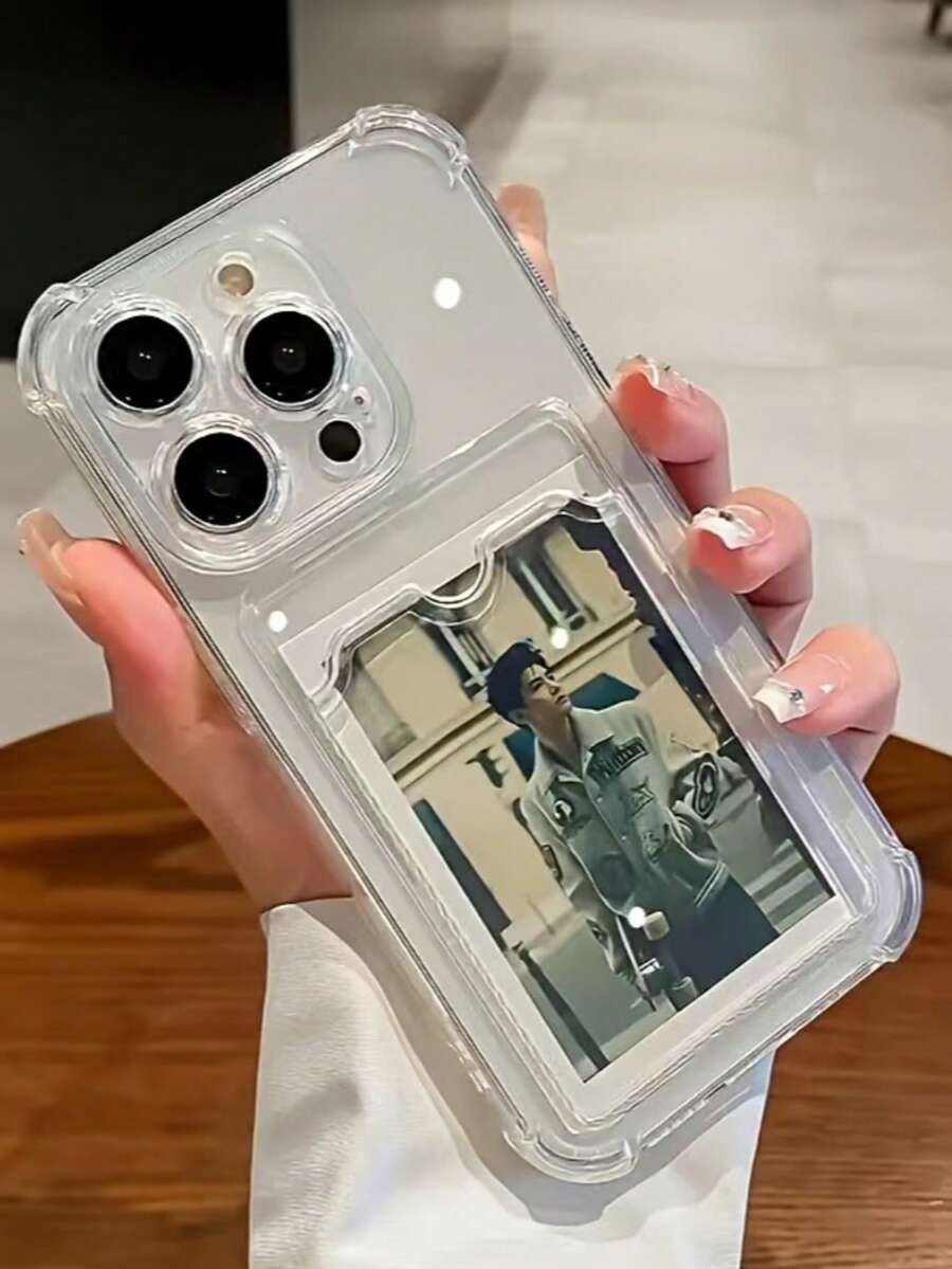 1pc Transparent Perforated 2.0mm Thick Starry Sky Glitter Shockproof Phone Case, Minimalist Design Compatible With IPhone 11/12/13/14 Pro Max/Xs/Xr/11 Pro/11 Pro Max/12 Pro/12 Pro Max/13 Pro/13 Pro Max/14 Pro/14 Pro Max/14 Plus/7 Plus/XSMAX