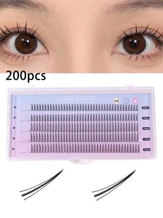 200pcs A-Type Pointed False Eyelashes, 8-12mm Mixed Length, Create Charming Eye Makeup, Portable For Daily Use, Suitable For Various Occasions Like Vacation, Date, And Daily Makeup