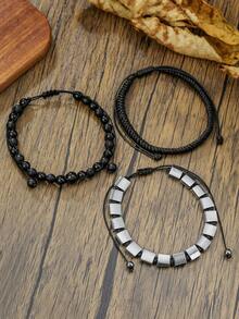 3pcs/Set Fashionable Men's Cube Beaded Handmade Bracelet Set, Multi-Layer Stacking Jewelry Accessories, Boyfriend Gift - Multicolor - View 7