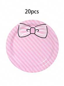 10/20/50pcs,Pink Purple Check Stripe Bow Disposable 7inch Paper Plates,Coquette Bow Dinner Plate,Cute White Striped Bow Print Round Plates,Lavender Argyle Check & Pink Diagonal Stripe Bow Pattern Plate For BabyShower Birthday Party Supplies - Multicolor - View 8