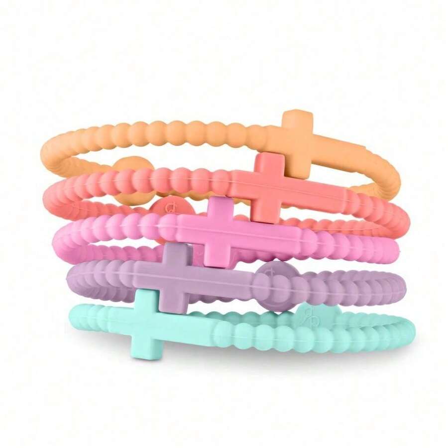 5Pcs Cute Random Color Hand Strap Thin Cross Silicone Bracelet Fashion Bracelets Accessories Gifts - 偽裝 - 查看 1