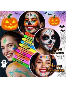 10 Neon Glow-In-The-Dark Face & Body Art Sticks | Washable Glow Crayons For Halloween, Costume Parties, Carnivals, Music Festivals, And Black Light Parties | Designed For Costume Parties And Birthday Celebrations, Making You Shine Like A Star In The Crowd - Nhiều màu - Xem 2