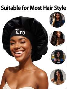 2件装缎面十二生肖印花睡帽，缎面丝绸睡帽，适合女孩睡眠，丝绸睡帽，带松紧带的卷发睡帽。（印花图案随机。）头发睡眠帽 睡眠帽 - (黑+粉)-星座-2pcs - 查看 12